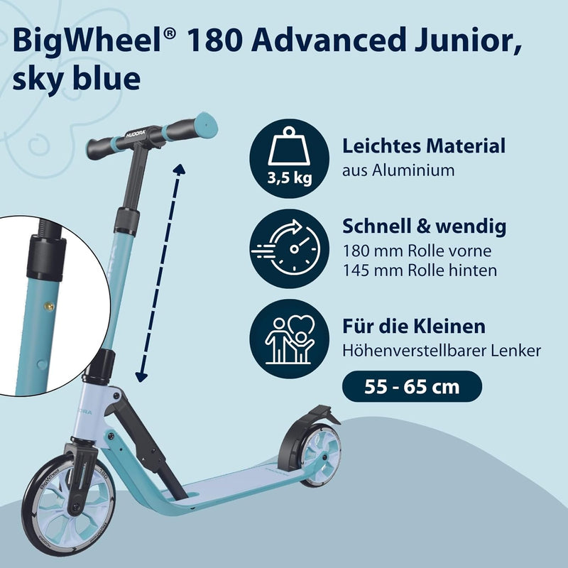 HUDORA BigWheel® 180 Advanced Junior - Hochwertiger & sicherer Kinder Roller ab 3 Jahre - Zusammenkl