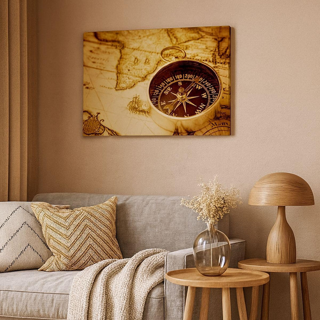 Bilder auf Leinwand 100x70cm Leinwandbild Kompass alt reisen Reise Gross Wanddeko Bild Schlafzimmer