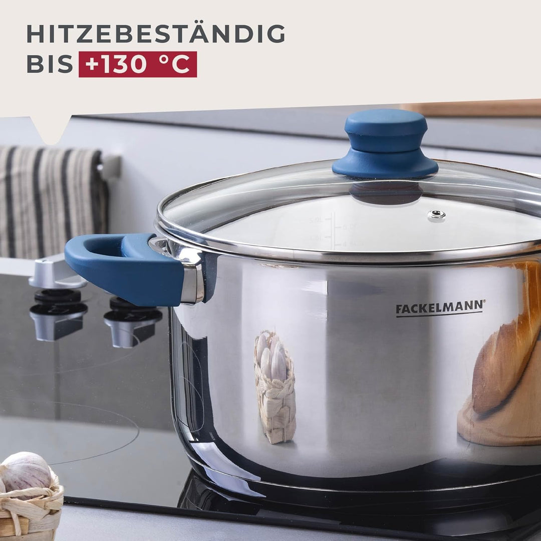 Fackelmann Kochtopf Essential Ø 24 cm aus Edelstahl – Modernes Design, ergonomische Softtouch-Griffe