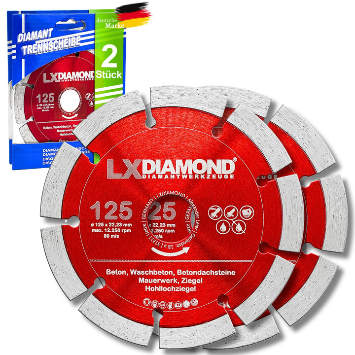 LXDIAMOND 2x Diamant-Trennscheibe 125mm x 22,23mm Beton Stein Ziegel Mauerwerk passend für Diamantfr