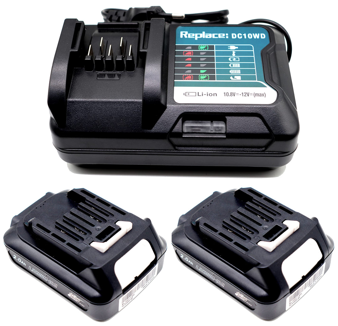 FengWings® BL1021B 2.0Ah Akku 2X Mit Ladegerät DC10WD DC10SB, Kompatibel mit Makita 12V Akku BL1016