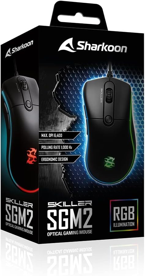 Sharkoon Skiller SGM2 RGB Gaming Maus, optisch 6400 DPI, Ergonomische Form Mehrfarbig