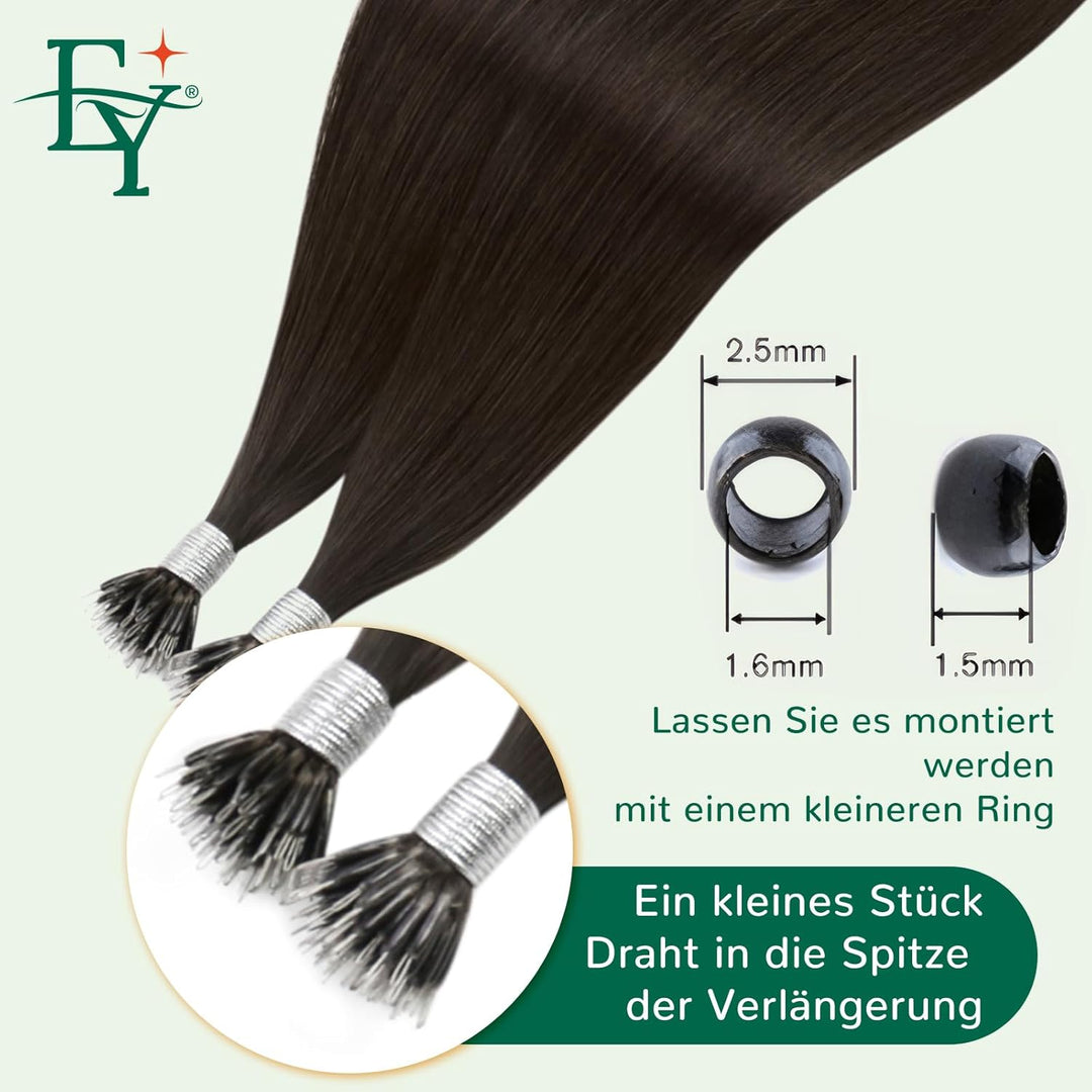 Easyouth Nano Ring Echthaar Extensions Dunkelstes Braun Remy Echthaar Extensions Nanoring 35 cm #2 5