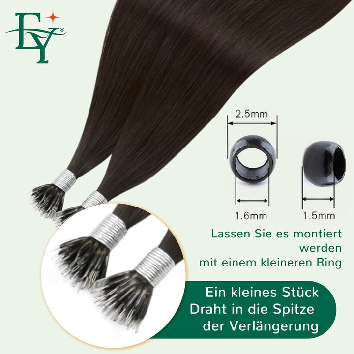 Easyouth Nano Ring Echthaar Extensions Dunkelstes Braun Remy Echthaar Extensions Nanoring 35 cm #2 5