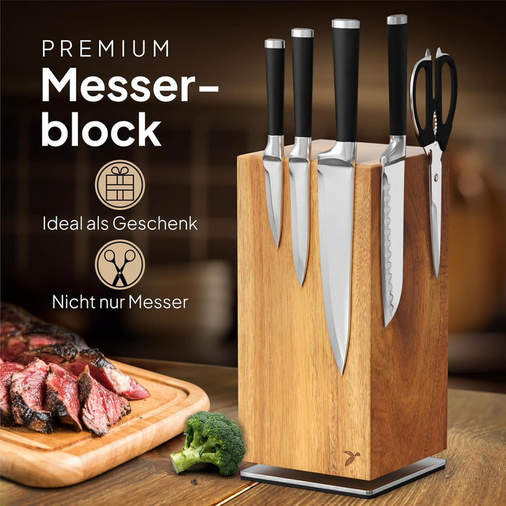 Messerblock Drehbar 360 Grad Magnetisch Ohne Messer Akazienholz – Magnet-Messerhalter Universal Unbe