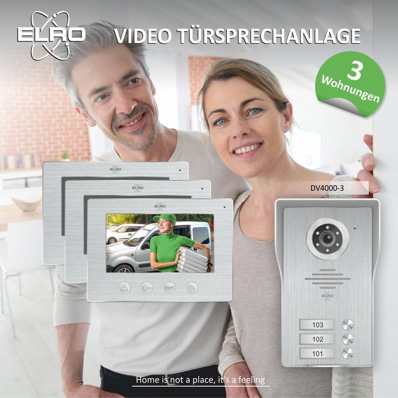 ELRO DV4000-3 DV4000 Video Türsprechanlage, Grau, 3 Appartment Ohne App 3 Appartment, Ohne App 3 App