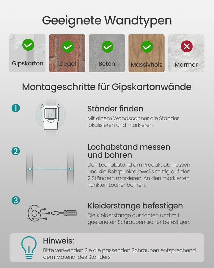 SONGMICS Wandgarderobe, Kleiderstange, Röhrenimitat, Industriestil, 112 x 30 x 29,3 cm, 60 kg Tragla
