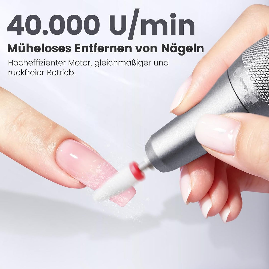Delanie elektrischer Nagelfräser 40000 U/min für Gelnägel Acrylnägel, Grau, Grau