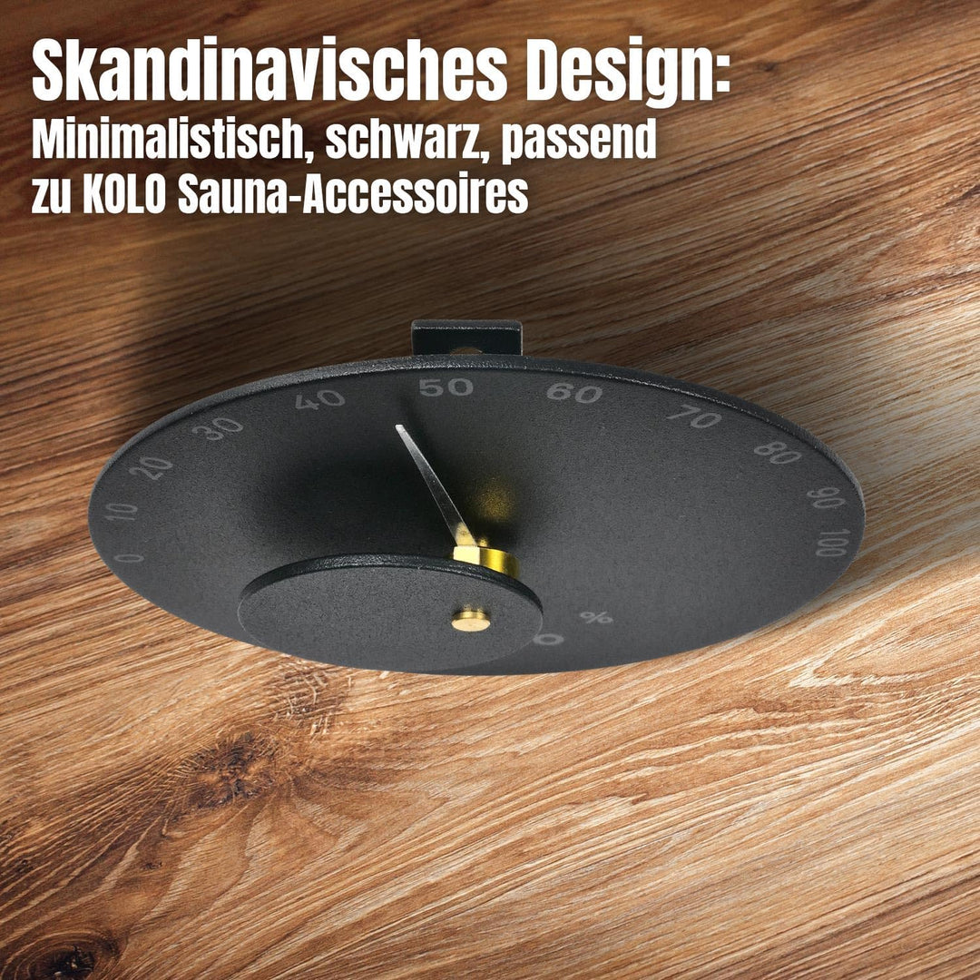 KOLO Sauna Hygrometer Mittari 3 - Ø 14 cm - Schwarzes Aluminium - Präzise Luftfeuchtigkeitsmessung 0