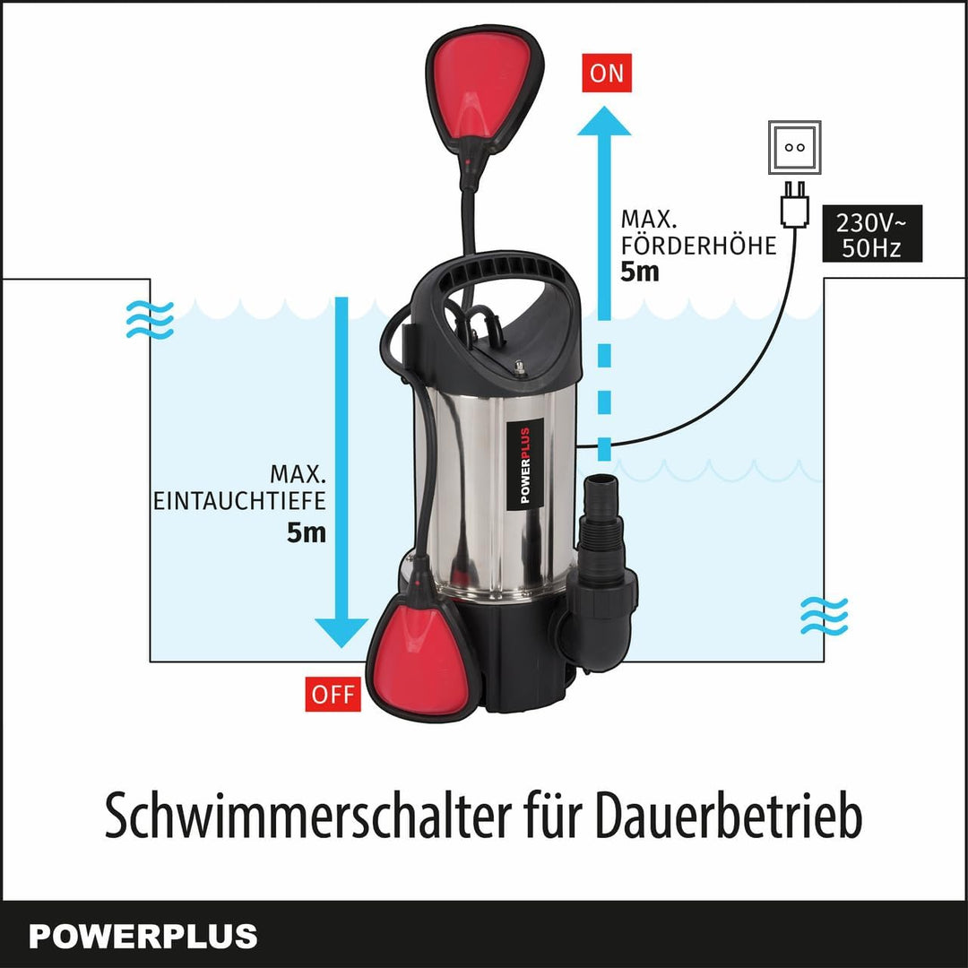 Powerplus Elektrische Wasserpumpe POWEW67912-400 W Tauchmotorpumpe, Maximaltemperatur 35°C und Förde