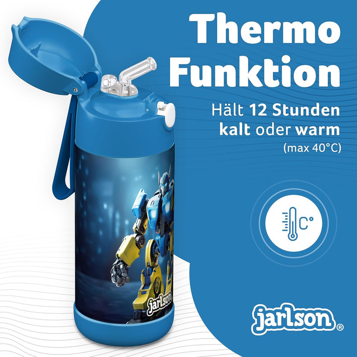 Jarlson® Trinkflasche Kinder Edelstahl Charli [MIT STROHHALM] - Thermosflasche Auslaufsicher - Therm