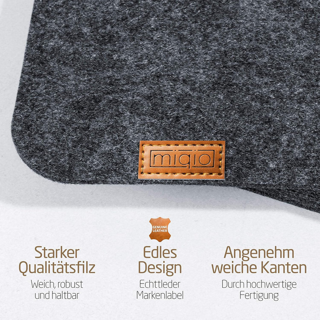 Miqio® - Design Tischset aus Filz | Marken Label aus echtem Leder | 6er Set Platzset (dunkel grau an