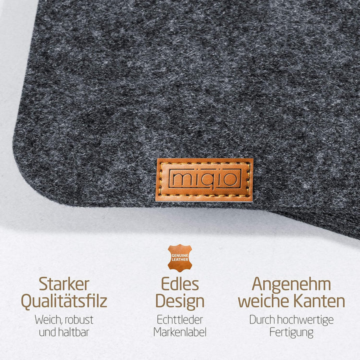 Miqio® - Design Tischset aus Filz | Marken Label aus echtem Leder | 6er Set Platzset (dunkel grau an