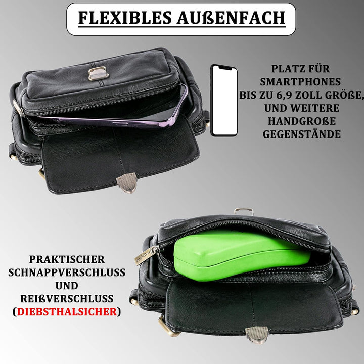 MATADOR (3 in 1 Tasche „Kairo“ – hochwertige Handy Bauchtasche Leder Herren – Umhängetasche Damen mi