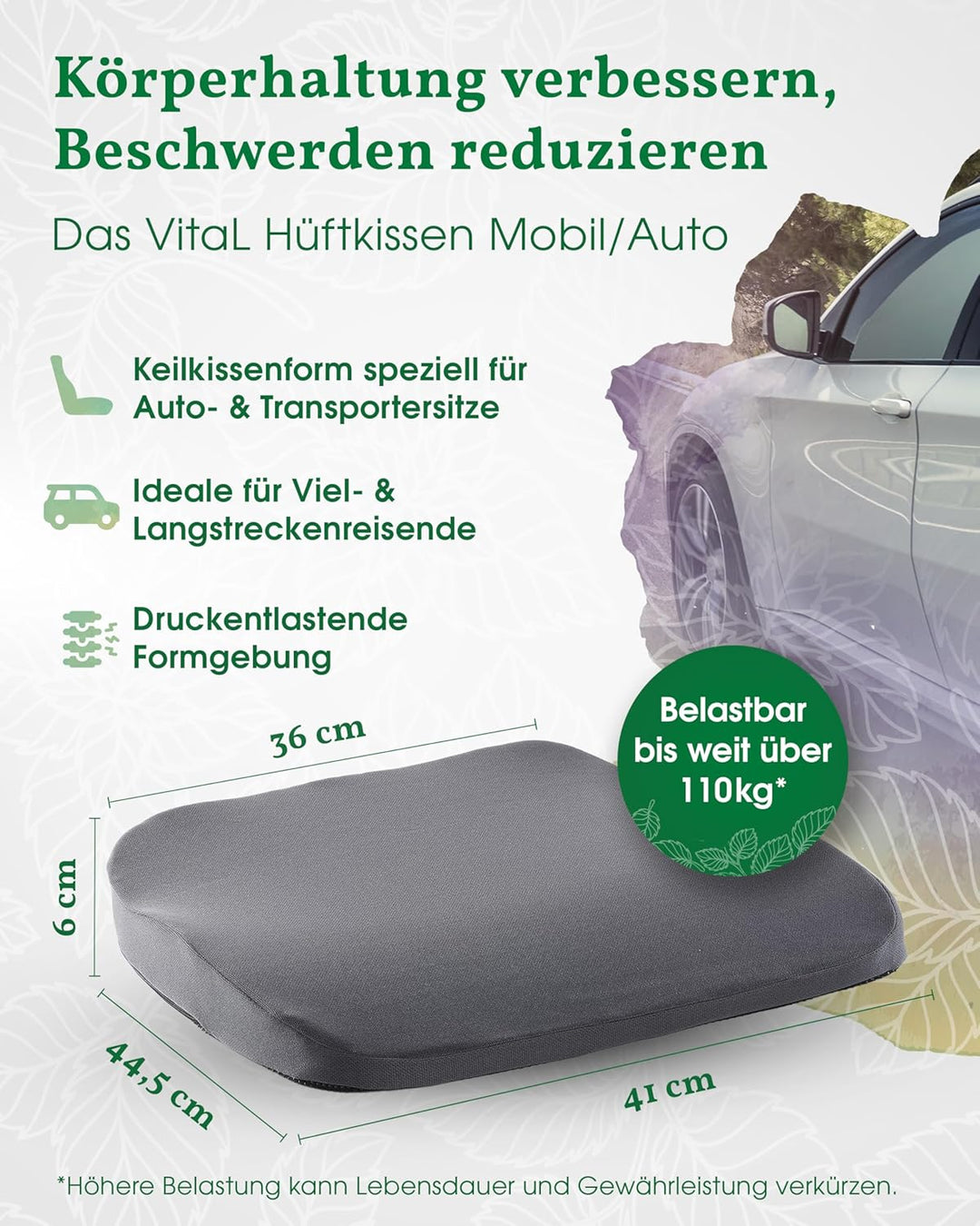 Vital Kissen® Auto | Keilkissen Auto | orthopädisches Sitzkissen Auto | Ergonomisch | entlastet orth