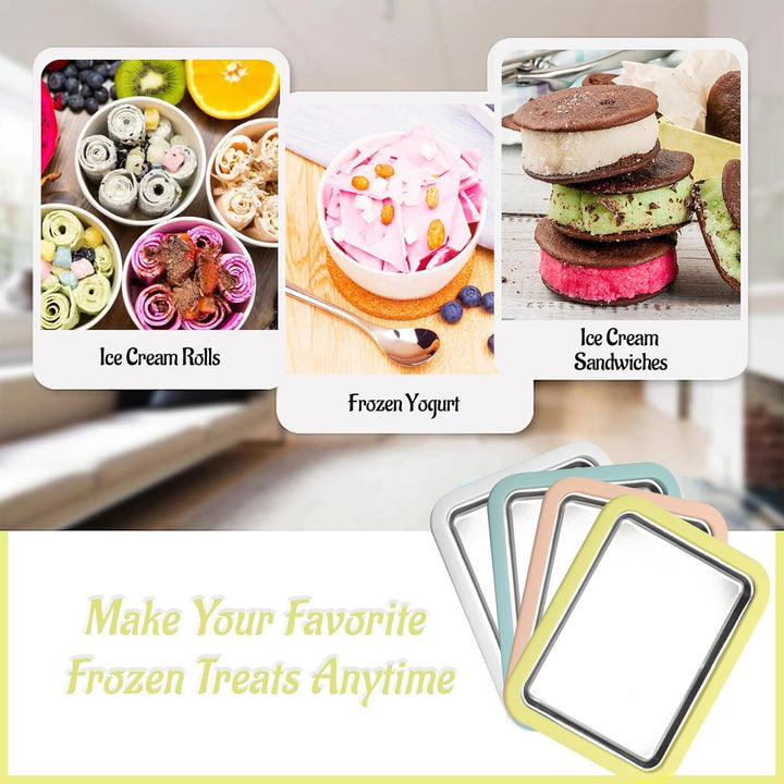 Eisplatte Eis Rolls zum Eis Machen DIY, Ice Cream Machine rolls maker mit 2 Spateln, Gelato Rollmasc