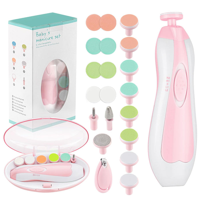 Zooawa Baby Nagelknipser 20 in 1, Elektrischer Baby Nageltrimmer, Nagelfeilen Set mit 12 Ersatzpads,
