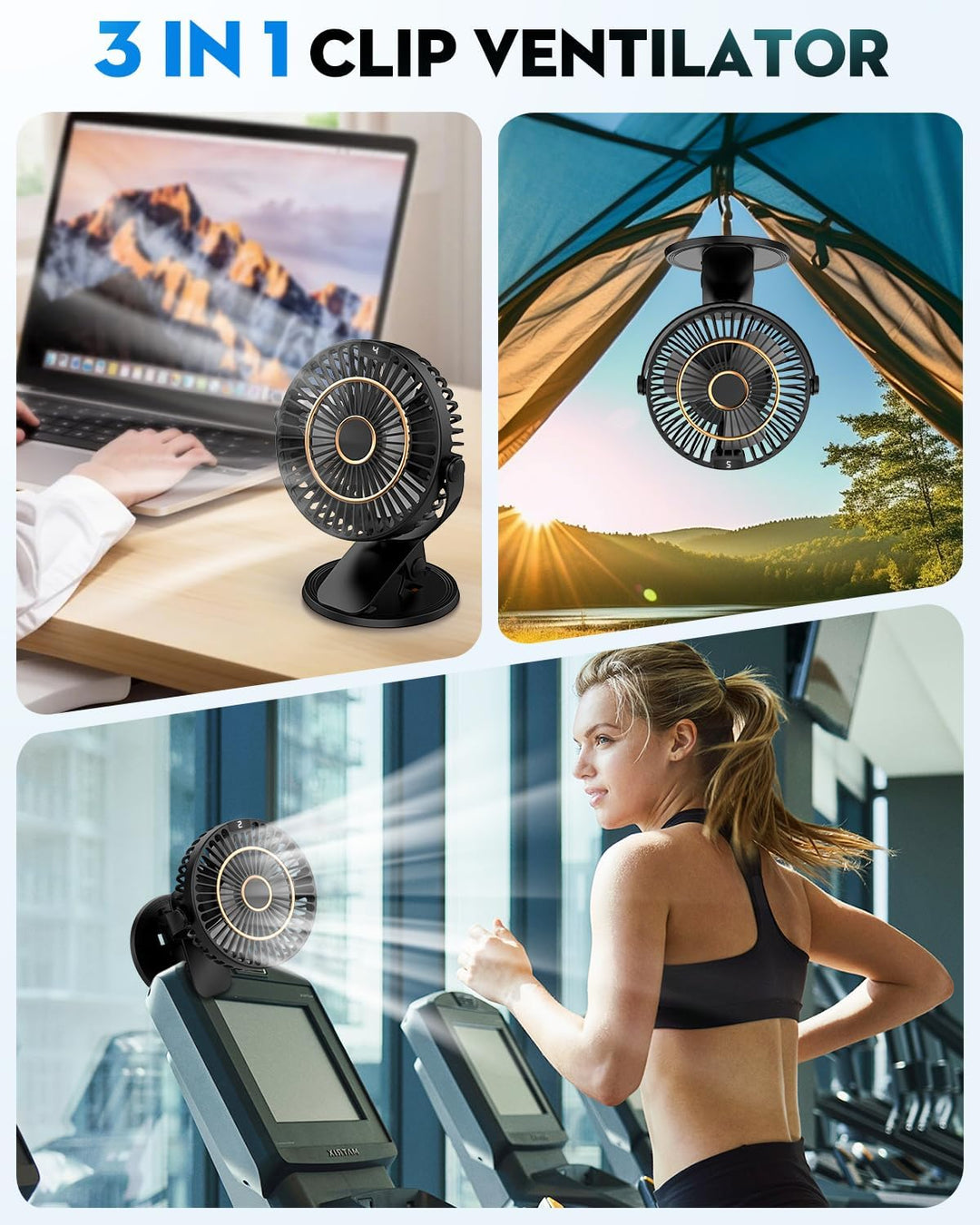 COZII Mini Ventilator, USB Ventilator Leise Clip Ventilator Tischventilator mit LED-Anzeige, 720° Dr