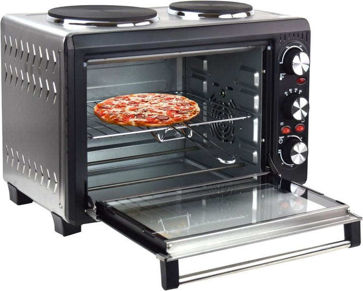 Syntrox 26 l Minibackofen 2 Kochplatten Etass | Kleinküche | Miniofen | Pizzaofen, für kleine Küchen