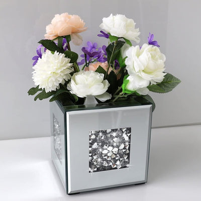 Glasvase, verspiegelt, Kristallglas, 15,2 x 15,2 x 15,2 cm, dekorativ, Blume, luxuriös, für Heimdeko