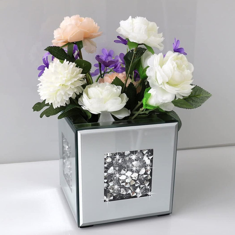 Glasvase, verspiegelt, Kristallglas, 15,2 x 15,2 x 15,2 cm, dekorativ, Blume, luxuriös, für Heimdeko