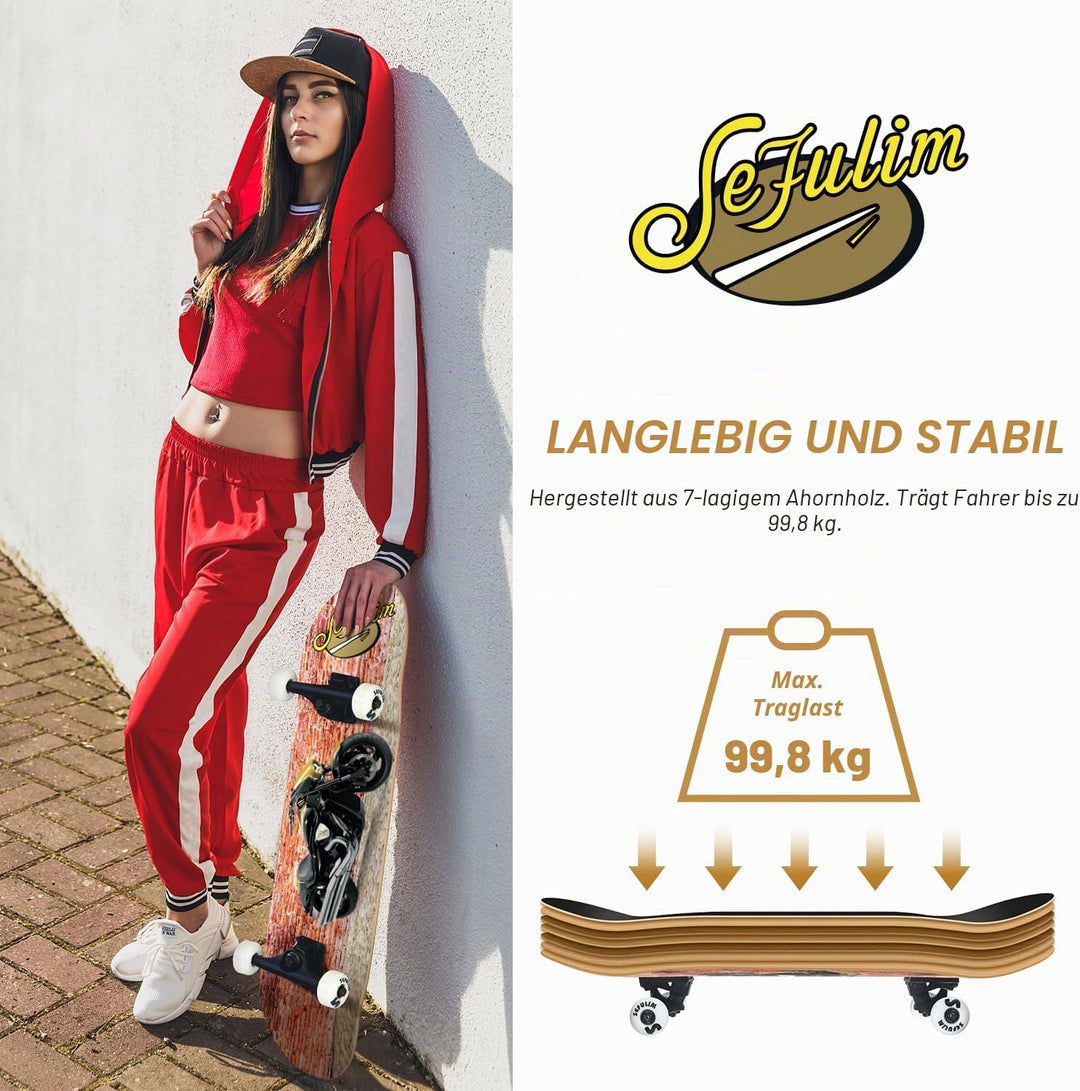 Sefulim Skateboard Adult Komplettboard 31 x 8 Zoll£¬ mit ABEC-7 Kugellager 7 Layer Ahorn f¨¹r Anf?ng