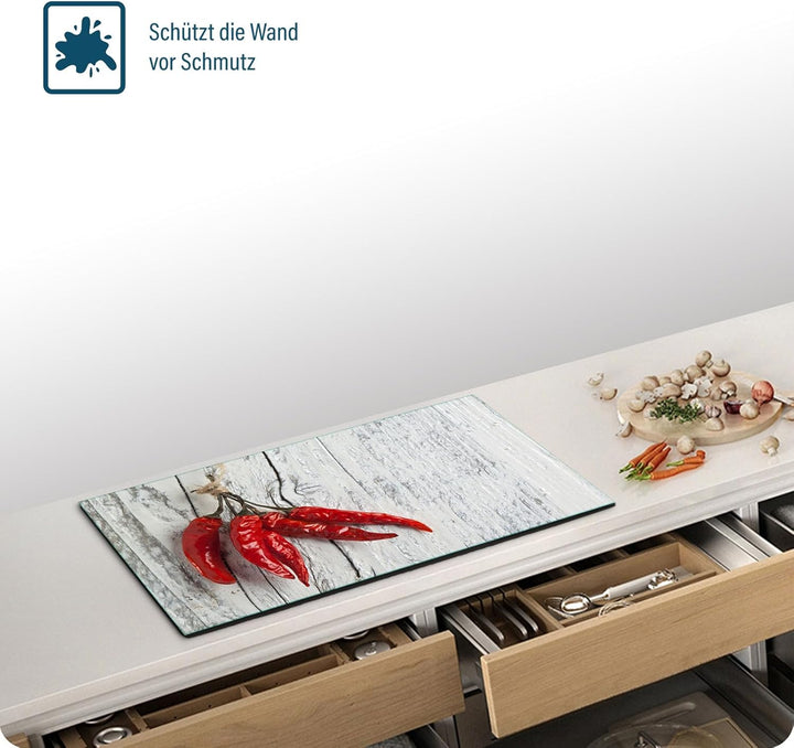 SFArt Herdabdeckung Glas – Gehärtetes Glas Schneidebrett & Ceranfeld Abdeckplatte 1 Teilig 80x52– Hy