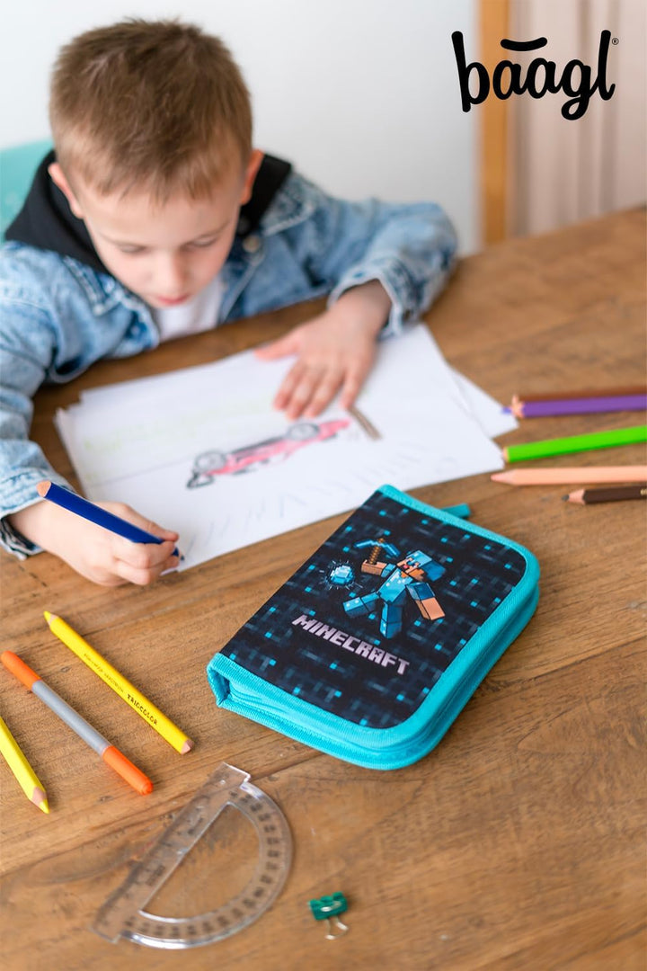 Baagl Minecraft Federmäppchen für Jungen und Mädchen, Schule Mäppchen, Federmappe, Federtasche für T