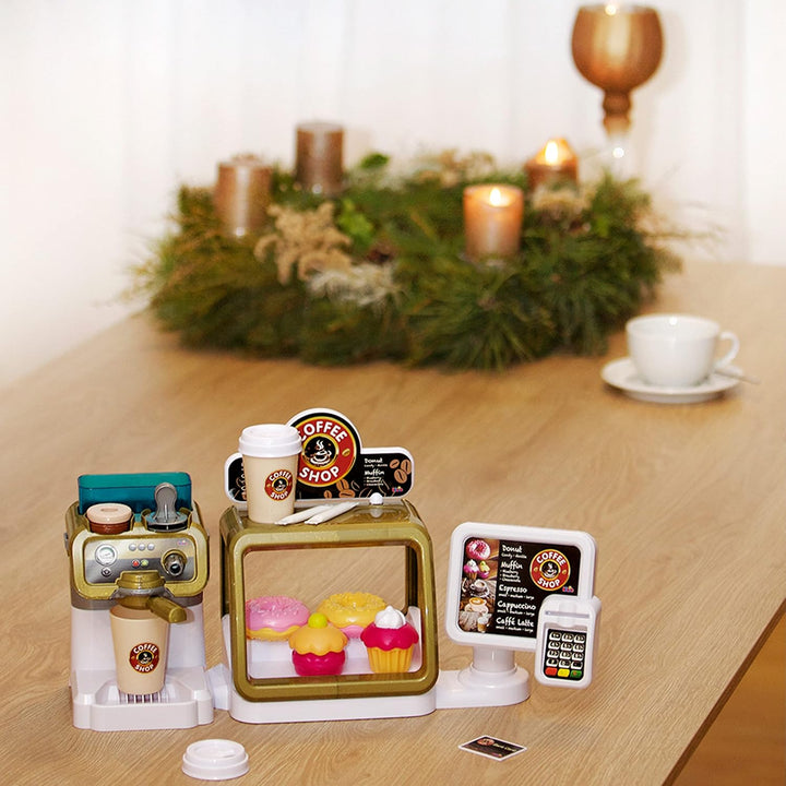 Theo Klein 9501 Coffee Shop I Espresso-Bar mit Wasserdurchlauffunktion und Touchdisplay I Inkl. Zube