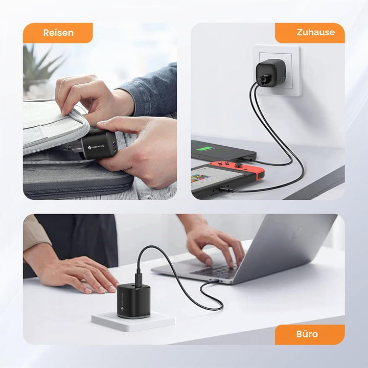 NOVOO 67 W USB-C-Ladegerät mit 2 Anschlüssen, GaN Ladegerät, schnelles Kompakt, faltbar, für Reise,