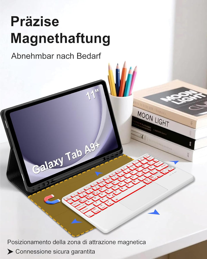 Premium Tastatur Hülle für Samsung Galaxy Tab A9+ 11 Zoll (2023, SM-X210/X215/X216) - Deutsches QWER