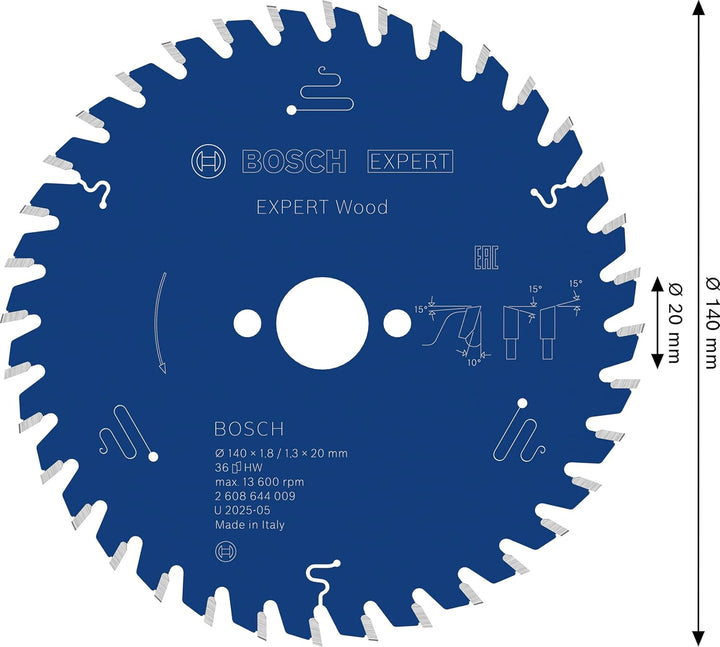 Bosch Professional 1x Kreissägeblatt Expert for Wood (Holz, Sägeblatt Ø 140 x 20 x 1,8 mm, 36 Zähne,