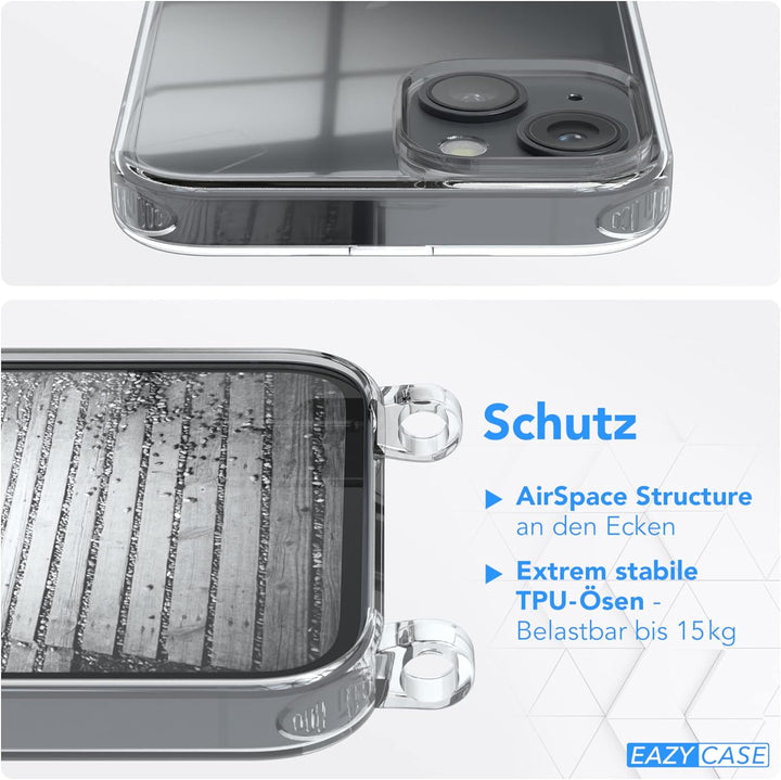 EAZY CASE Handykette kompatibel mit iPhone 14 Handyhülle mit Metall Umhängeband und Ersatz Kordel sc