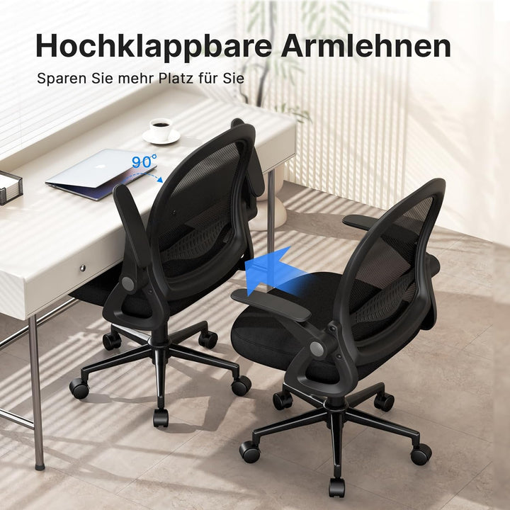 naspaluro Bürostuhl, Ergonomischer Schreibtischstuhl mit Atmungsaktiv Netzbespannung, Hochklappbare