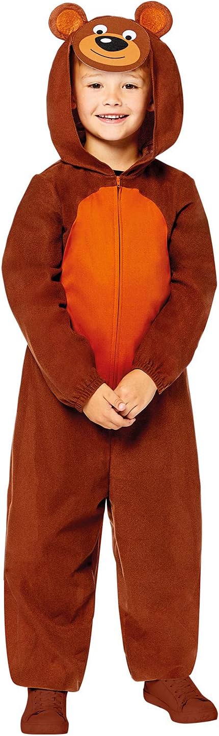 amscan 9908806 9908806-Kinder Einteiler Bär Motiv Druck 3-4 Jahre, Tierdruck, Braun, 3-4 Jahre