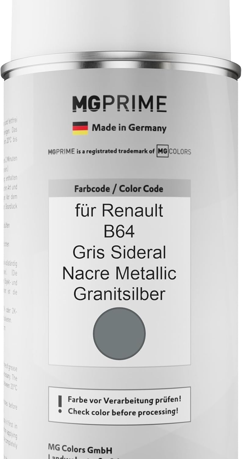 MG PRIME Autolack Sprühdosen Set für Renault B64 Gris Sideral Nacre Metallic/Granitsilber Basislack