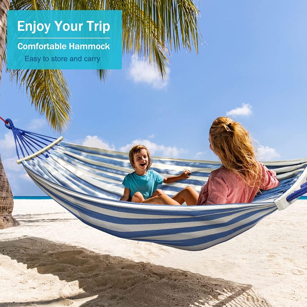 Hängematte Outdoor Camping Hängematte mit gebogener Holzstange, Befestigungsgurte und Tragetasch für