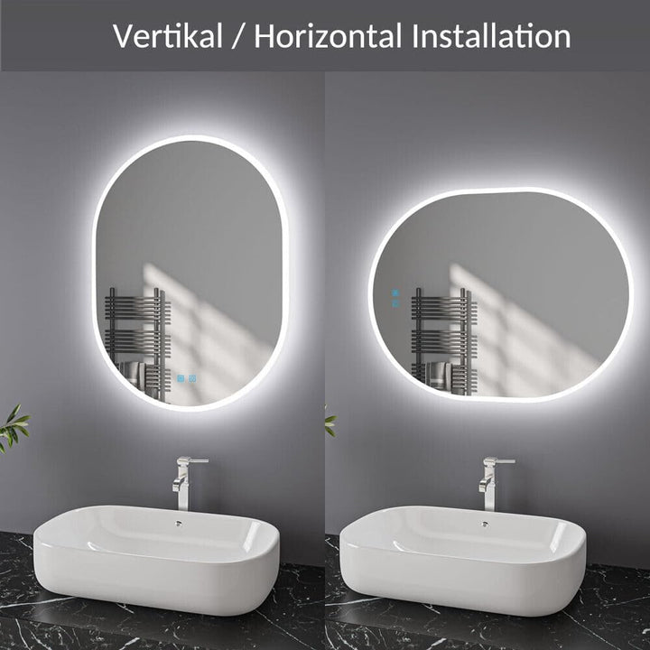 Ovaler Badspiegel mit Beleuchtung 50x70 cm LED Spiegel Bad mit Touch-Schalter Beschlagfrei Badezimme