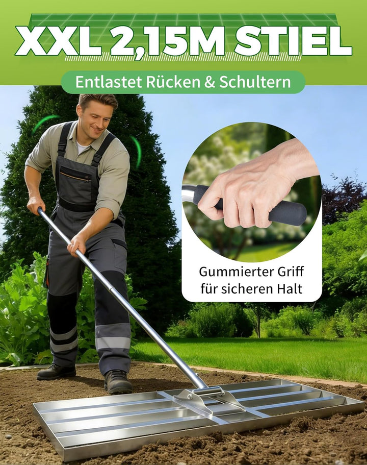 Rasenrakel 80x30 cm Rasenplanier-Rechen mit Verstellbarer Metallstiel (140-215cm) Rasenrechen zum Ra