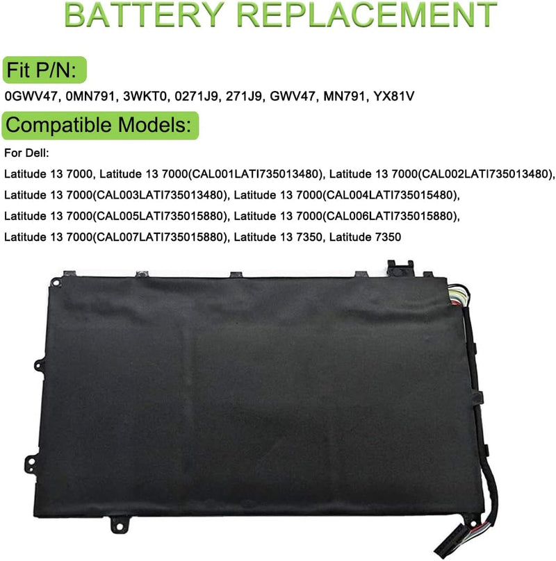 XITAIAN 11.1V 30Wh 271J9 GWV47 0GWV47 YX81V Ersatz Laptop Akku für Dell Latitude 13 7000 7350 Tablet