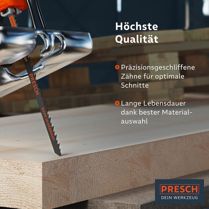 Presch Stichsägeblätter Holz 10 Stk. (Sehr Lang) - Extrem schneller, gerader Schnitt (5-120mm) - Pro