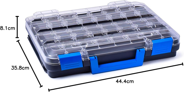 T-BOXX 320 anthrazit & blauer Griff – Werkzeugkoffer für Kleinteile, Transparenter Deckel, Anpassbar