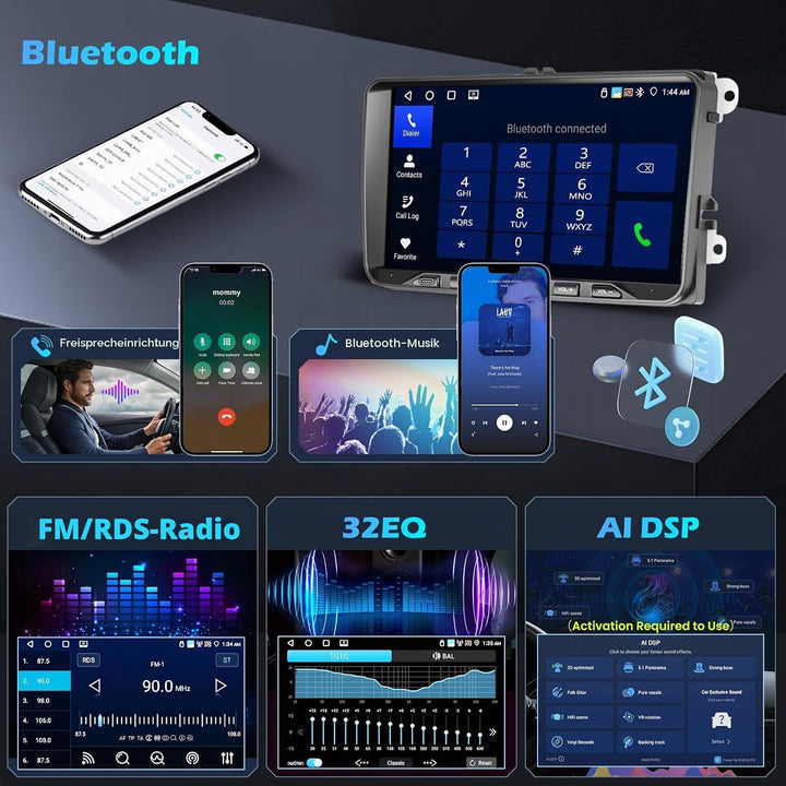Hikity 4G+64G Android 15 Autoradio für VW Golf Polo Tiguan Caddy Touran Radio 2 Din Wireless Carplay
