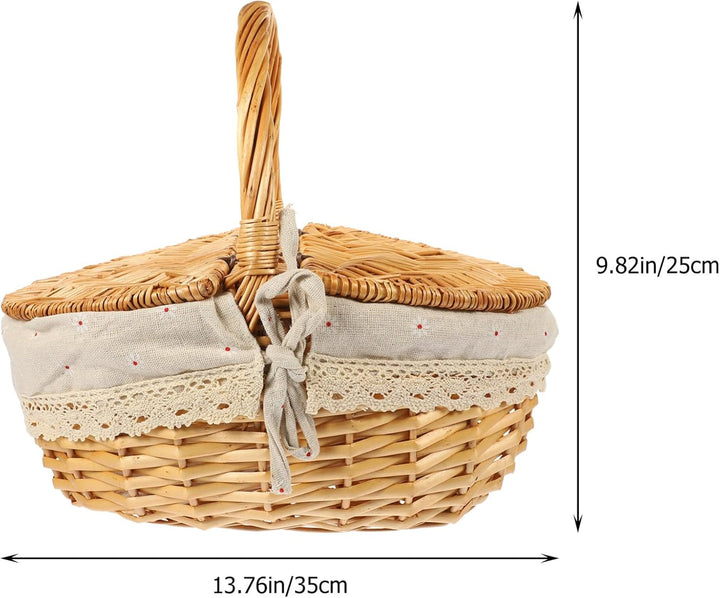 Toddmomy Flechtkorb Mit Deckel Und Griff Rattan Picknickkorb 13.8X9.8X6.7 Zoll Vielseitiger Aufbewah