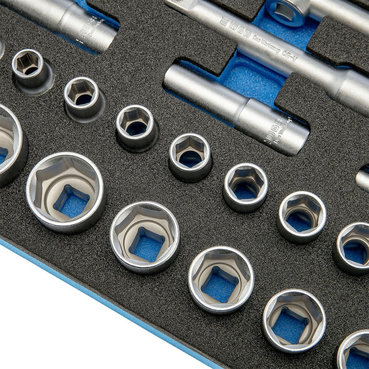 1/2" Steckschlüssel Set mit Ratsche und Sechskant Nuss Set 29 teilig | WGB Schaumstoffeinlage Werkze