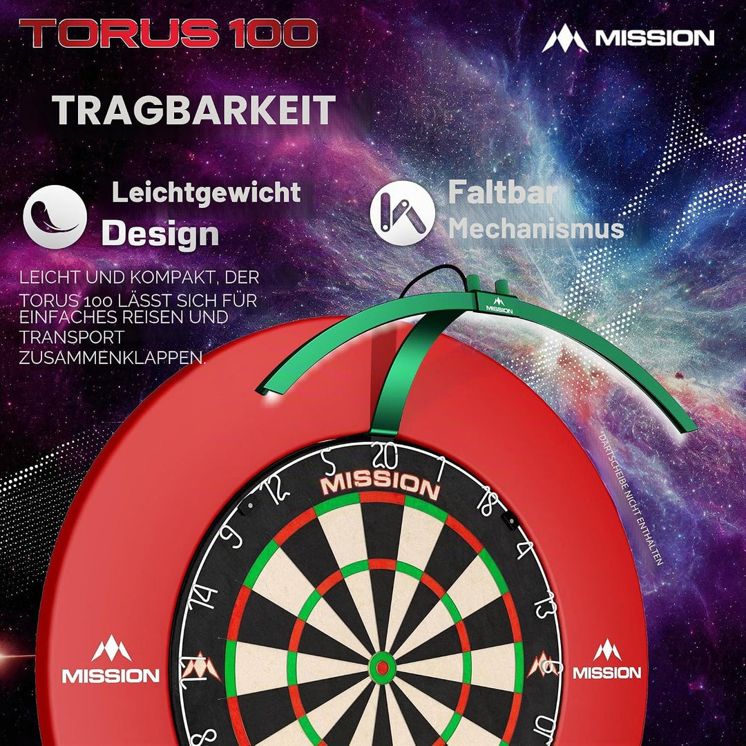 Mission Darts TOR100 Torus 100 | Dartscheibe LED klappbar tragbar Dartscheibe Reise Beleuchtungssyst