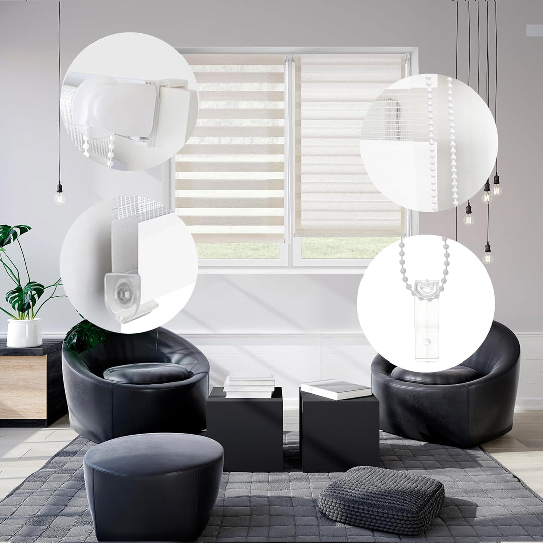 Blindecor - Indus doppelrollo klemmfix ohne bohren - duo rollo klemmfix Leinfarben - 85 x 150 cm (Br