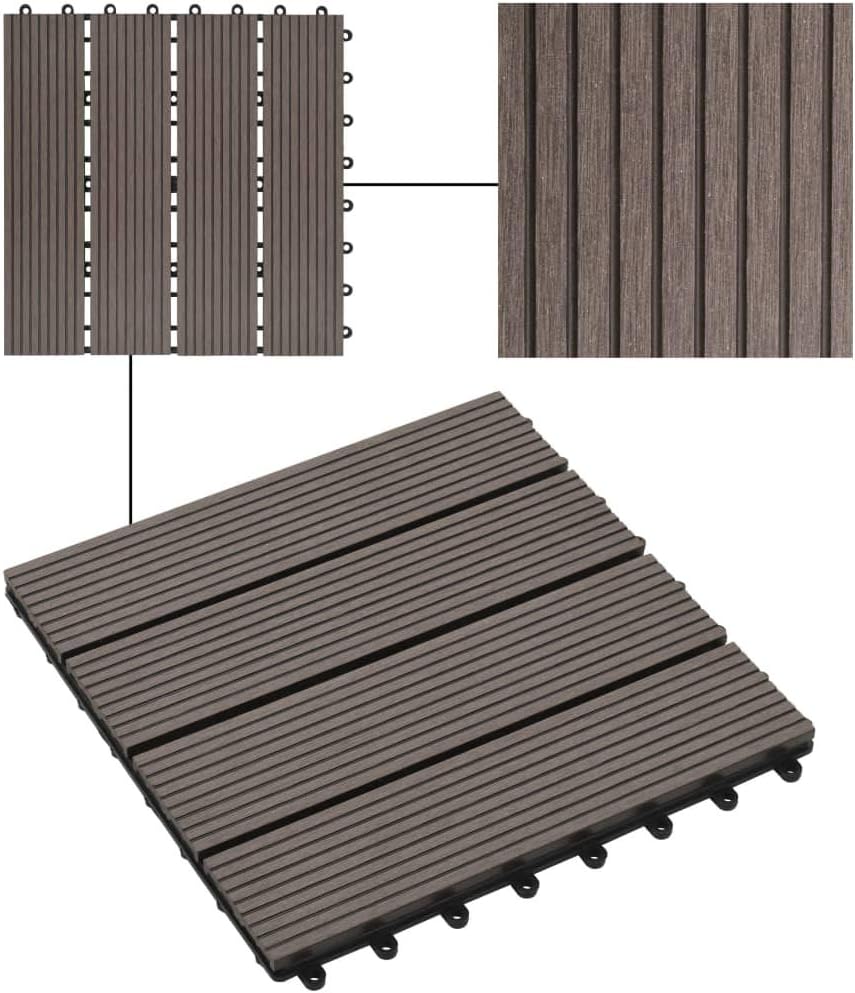 Gecheer 11 Stück Terrassenfliesen WPC Fliesen Balkon Bodenbelag Gartenfliese Balkonfliese Klickflies