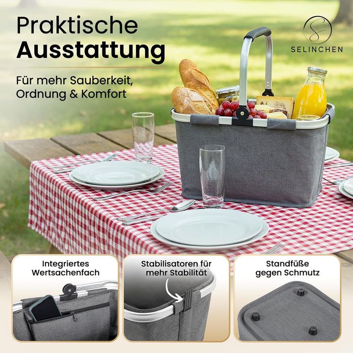 Selinchen® - Premium Einkaufskorb | Hochwertige Einkaufstasche faltbar und mit Aluminium Griff | Ide