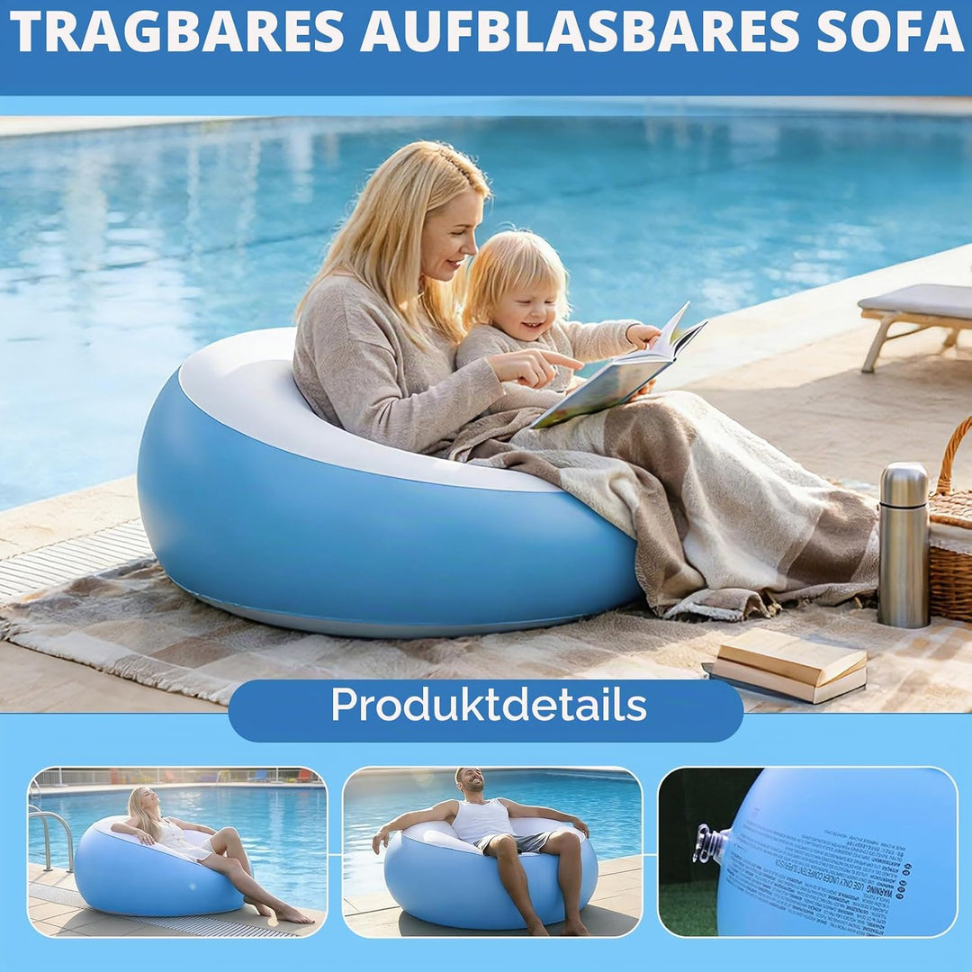 Aufblasbares Sofa, 85 * 85 * 43cm Aufblasbarer Sessel aus PVC, 100 kg Tragfähigkeit Strandliege Aufb